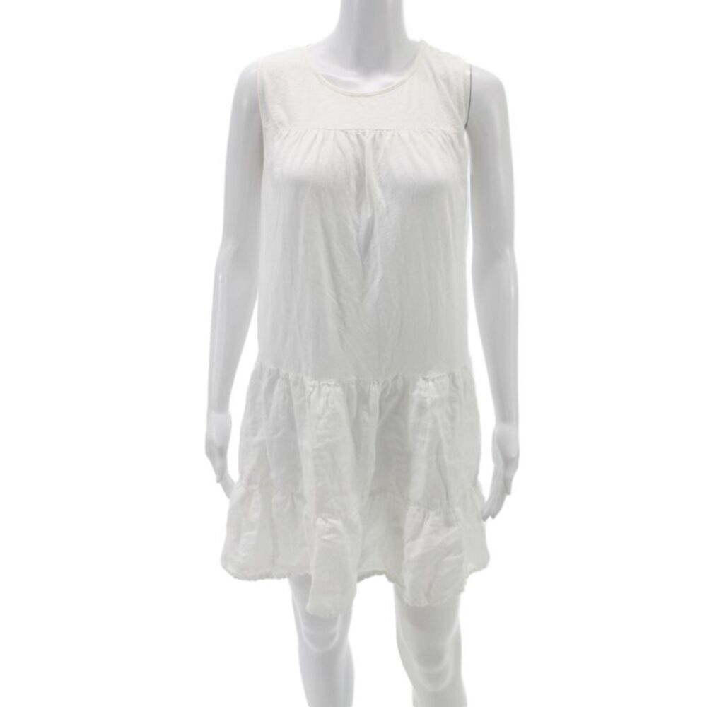 Velvet Womens Mini Linen Sleeveless Dress White Round Neck Size M